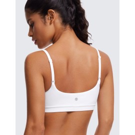 CRZ YOGA Womens Butterluxe Adjustable Spaghetti Strap Sports Bra - Scoop Neck Wireless Padded Yoga Workout Crop Top White Small