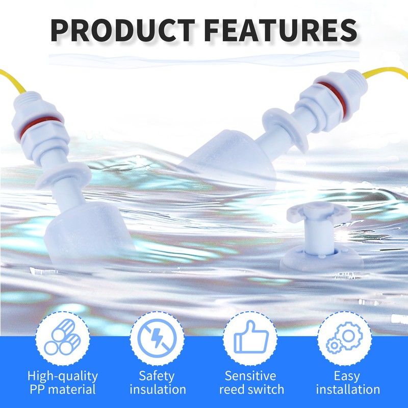 FOCMKEAS 2 Pcs Polypropylene Float Switch Water Level Sensor Water
