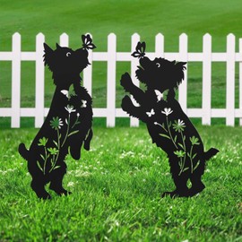 YY Gardenia Dog Stakes for Outside, Lawn Ornaments Black Dog Silhouette,Metal Yorkie Dog for Garden Decor Stakes.