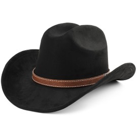 Melesh Western Cowboy Hat for Women Men Small Short Wide Brim Beach Cowgirls Cattleman Cowboys Hats (US, Alpha, One Size, Black)