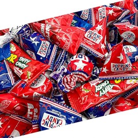 Patriotic Candy Mix | 2 Pound Bag | 4th of July Candy Individually Wrapped | Lollipops, Cherry Sours, Popping Rocks, Sour Taffies | Red White and Blue Candies