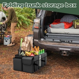 LOMUG Kofferraum Organizer – Faltbarer Auto Kofferraum Organizer Mit 2 Fächern, Stabiler Auto Organizer Für SUVs, Schwarzer Kofferraumtasche Verstärkt Und Stabil Faltbox, 56 X 33 X 28 Cm