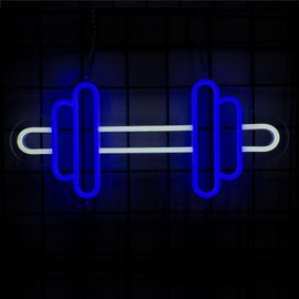 Gym Neon Sign,Barbell Dumbbell Shaped Neon signs White Neon Lights Sign Gym Wall Stickers for Fitness Club Decor LED Neon Sign for Teen Girls Teen Sports Room Game Room Decor 16.7 * 8.1 Inch