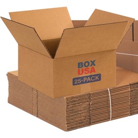 BOX USA Shipping Boxes 12"L x 12"W x 6"H 25-Pack Flat Corrugated Cardboard Box for Packing, Moving and Storage