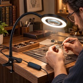 10X Magnifying Glass for Close-Up Work – 3 Color LED Desk Magnifier with Flexible Gooseneck Clamp for Reading & Nail Art