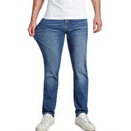 JMIERR Men's Straight Fit Cut Jeans Stretch Jean Classic Casual Denim Comfort and Flexible Straight Leg Pants with 5 Pockets, XL, Teal Blue