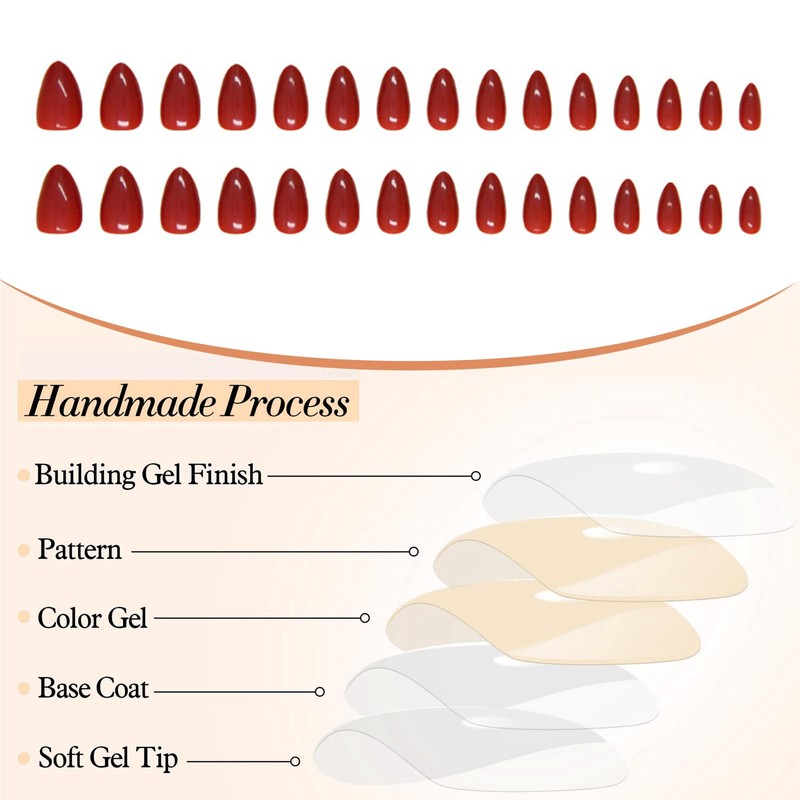 GlamRays Red Press on Nails Valentines False Nails Solid Red