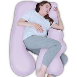 Lovely Care Pregnancy Pillows for Sleeping - Removable Cooling Cover J+i Shaped Full Body Pillow - Support for Back, Legs, Belly, HIPS - 57 Inch Maternity Pillow for Women - Purple