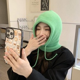 Adult Knit Balaclava Hooded Neck Warmer Scarf Knit Balaclava - Green