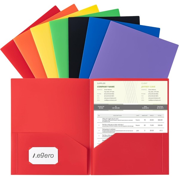 8pcs 2 Pockets Plastic Folders, Heavy Duty Plastic Folders with