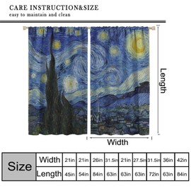 wlsgdsg Starry Night Blackout Curtains for Bedroom, Oil Painting Blue Abstract Stars Art Decor Print Window Treatments, Rod Pocket Drapes for Living Room Bathroom, 42x45in
