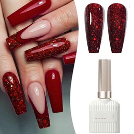 Glitter Gel Nail Polish - Burgundy Red, Long Lasting, Reflective, Soak Off UV/LED for Women DIY Nail Art Manicure
