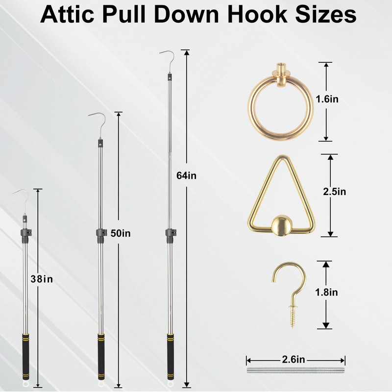 Attic Ladder Hook Pole, 38" to 64" Attic Ladder Pull