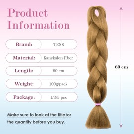 Tess Jumbo Braids, Hair Extensions, 60 cm, Kanekalon Synthetic Hair for Braiding, Box Braids, 100 g/Bundle, Pack of 5, Honey Blonde