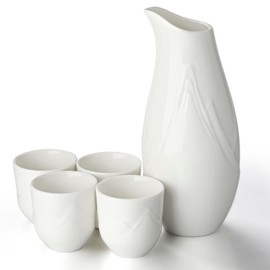 5 Pieces Japanese Sake Set,Ceramic Sake Set with 1 Tokkuri Bottle & 4 Ochoko Cups, Porcelain Sake Soju Cup Set for Home Restaurant
