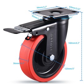 Heavy Duty TPR Rubber Wheels with Locking 5 Inch Caster Wheels Set of 4 3000Lbs Load Capacity Silent Swivel and Brake 360 Degree Casters Ideal for Industrial Carts Furniture Trolleys and Workbenches