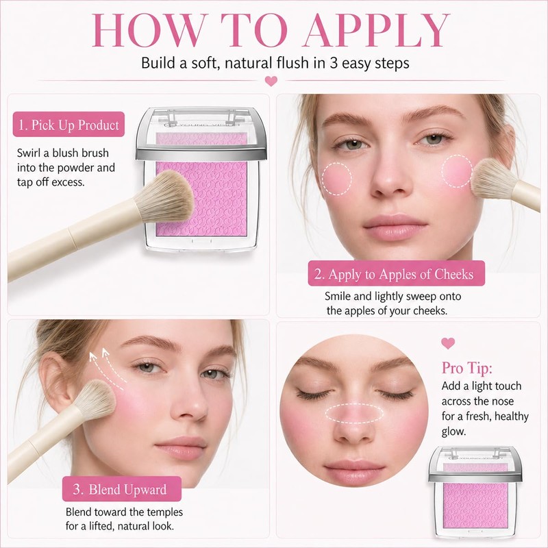 Blendable Powder Blush for Cheeks with Brush, Berry Muse