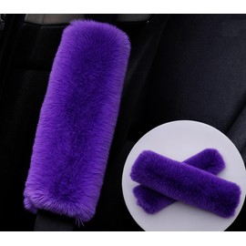 RHINORO Artificial Fur Safty Belt Seatbelt Cover, Furry Soft, Plush and Warm, for Cold Winter Christmas Festival Decoration (Purple)