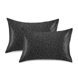 xigua Black Leopard Satin Pillowcases, Soft Breathable Silk Pillow Case with Envelope Closure for Sofa Bed Couch, Standard Size 20 x 26 Inch