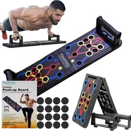 Push Up Board - Portable 25-In-1 Push Up Board for Men with Resistance Bands & Ab Roller Wheel, Professional Strength Training Equipment - Color: Black Red