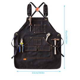 EZZLife Work Aprons, 29.53 x 24.80in(75x63cm) Heaavy Duty Carpenters Working Canvas Apron with Pockets, Tools Aprons for Garden, Pottery, Workshop and Crafts Work - Black