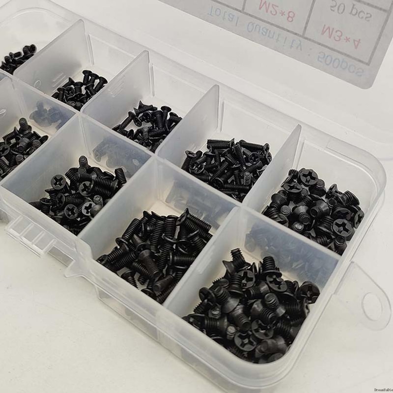Computer Screw Set, 500 Pieces M2/M2.5/M3 Black Carbon Steel Screws,