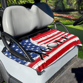 Reanaysto Golf American Flag Golf Cart Seat Covers Breathable Stay Cool Sturdy Fabric Dirt-Resistant Golf Carts Essentials Fit for 2-Person Seats Club Car Unisex Universal