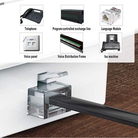 HUAZIZ Modular Cable Telephone Cable RJ11 Modular Cable Flat Cable (2 x RJ11 Connectors), Long and Flat, 5 m, Black