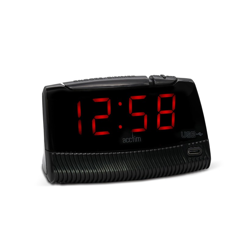 Acctim Wade LED Red Display Digital Alarm Clock with Smart