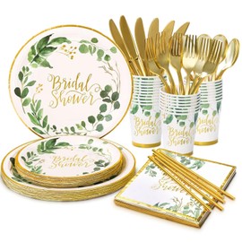 200 PCS Bridal Shower Decorations,Bridal Shower Plates and Napkins Sets for 25 Guest-Paper Plates Napkin and Cups Safari for Engagement Bachelorette Wedding Theme Party Supplies