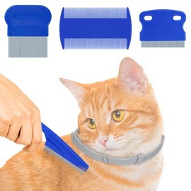 JOR Cat Collar and Combs Combo, Pet Grooming and Tick Management, 1 Plastic Band Fits 14" Neck Circumference, 4 Plastic Stainless-Steel Teeth Dematting Combs with Rounded Pins, 5 Pcs per Pack