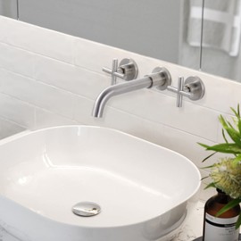 ARCORA Brushed Nickel Bathroom Faucet, 2 Handle Wall Mount Bathroom Faucet, Vessel Sink Faucet Wall Mount and Rough-in Valve Included