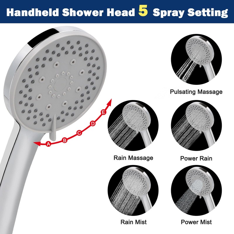 5-Setting High Pressure Handheld Shower Head Combo, NearMoon Multi-functions Powerful