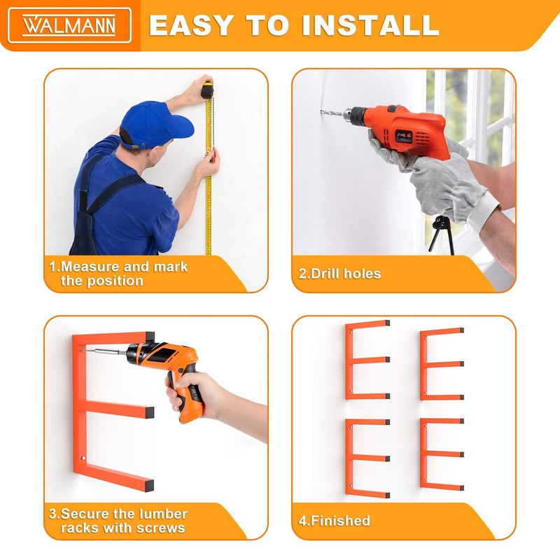 WALMANN Garage Wall Mounted Lumber Storage Rack, Overhead Heavy Duty