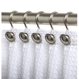 Utopia Alley Shower Hooks - Shower Curtain Rings for Bathroom - Rust Proof Shower Curtain Hooks for Shower Curtain or Liner - Set of 12, Brushed Nickel