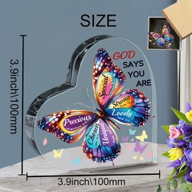 ORIGACH Christian Gifts for Women, Acrylic Heart Shaped Butterfly Inspirational Gifts for Female Friends Birthday, Spiritual Gift with Bible Verses Decorative Plaque Sign for Christian, 10x10 cm