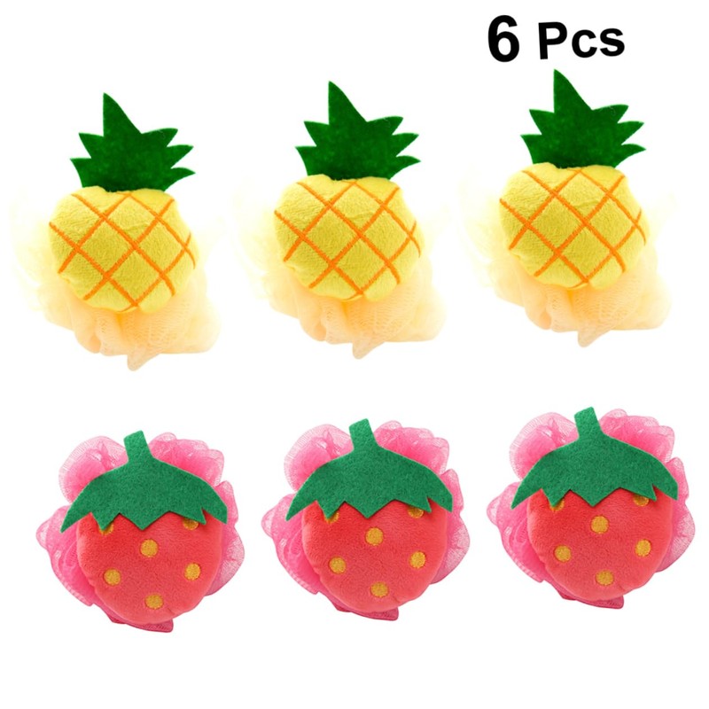 Minkissy 6pcs Fruit-Shaped Mesh Shower Balls Gentle Exfoliating Bath Sponge