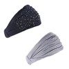 YYFIVEHAN 2pcs crystal wide headband, rhinestone headband, black elastic headscarf,