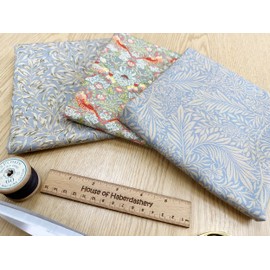 Fat Quarter Fabric Bundle - William Morris Grey - Bird Floral Print Craft Fabric Material