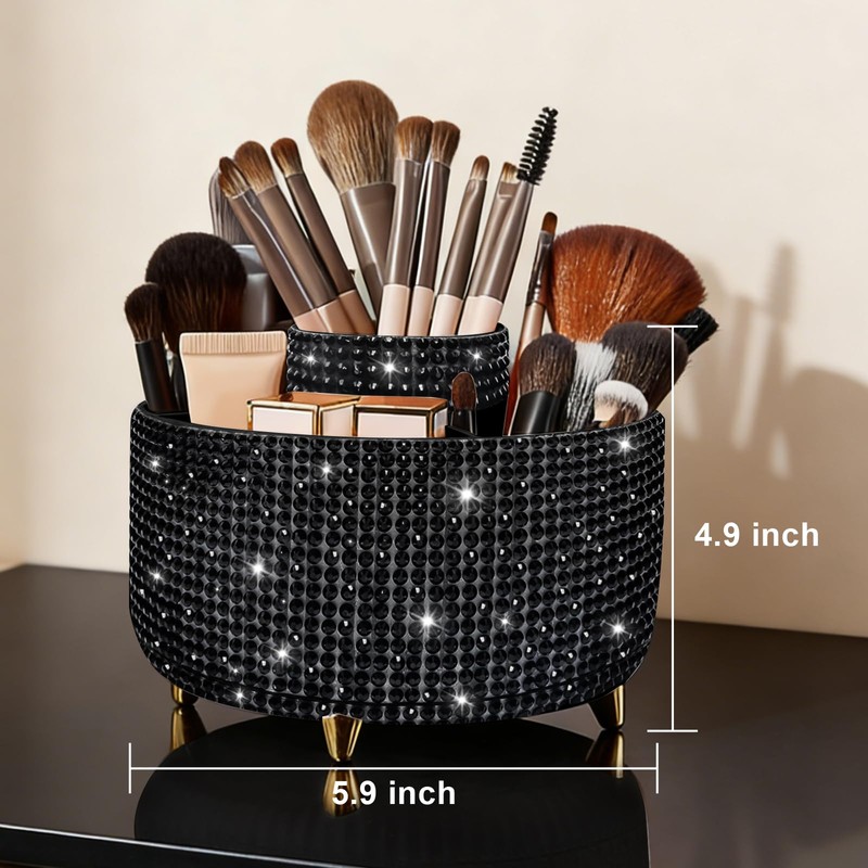Diesisa Bling Makeup Organizer: 360°Rotating Bling Rhinestone Cosmetic Display Cases