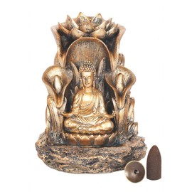 Enchanting Bronze Resin Buddha Backflow Incense Burner - 13.5cm x 11cm (1 Pc.) - Unique & Eye-Catching Design - Enhance Relaxation & Meditation - Ideal for Artistic Home Decor