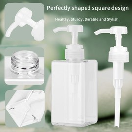 450ml Pump Bottle Dispenser Jansburg 2Pack Refillable Square Plastic Lotion Dispenser Empty Lotion Pump Bottle for Essential Oil Soap Lotion Shampoo, Bathroom/Kitchen/Travel Clear