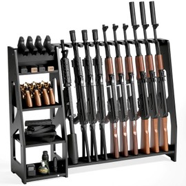 BlackSmith Indoor Gun Racks, Wooden Vertical Rifle Rack & Pistol Rack for 10 Long Guns + 8 Handguns, Adjustable Floor Standing Shotgun Rack with Felt Padded for Home Garage Gun Storage