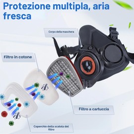 Maschera respiratoria, riutilizzabile, maschera a gas con filtro, maschera antipolvere e respiratore, 10 dischetti di cotone filtrabili, maschera completa riutilizzabile per spruzzi di colore (nero)