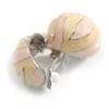 20mm Tall/Pink/Cream Enamel C-Shape Clip On Earrings in Silver Tone