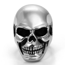 JewelryWe Jewellery Biker Men's Ring Gothic Punk Skull Skeleton Hand Stainless Steel Ring Band with Engraving Silver Size 54 to 76, Stainless Steel, No Gemstone