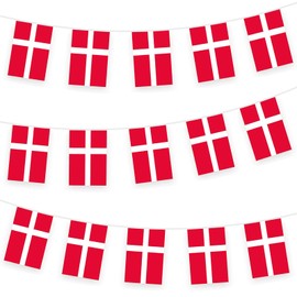 Denmark Bunting Flag Hanging Flag for World Cup 2022 10m/32ft Rectangle Fabric Denmark Flag Banner, Outdoor Indoor Bar Bunting for World Cup Qatar 2022 Decorations Party Supplies