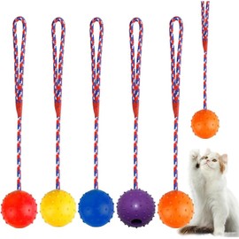 Pack of 5 Throwing Ball Dog Toy, Ball with Rope Natural Rubber Ball, Ball with Cord Dog, Dog Ball with Cord, Throwing Ball Dog for Large, Small Dogs, Wide Throws, Catch and Pull