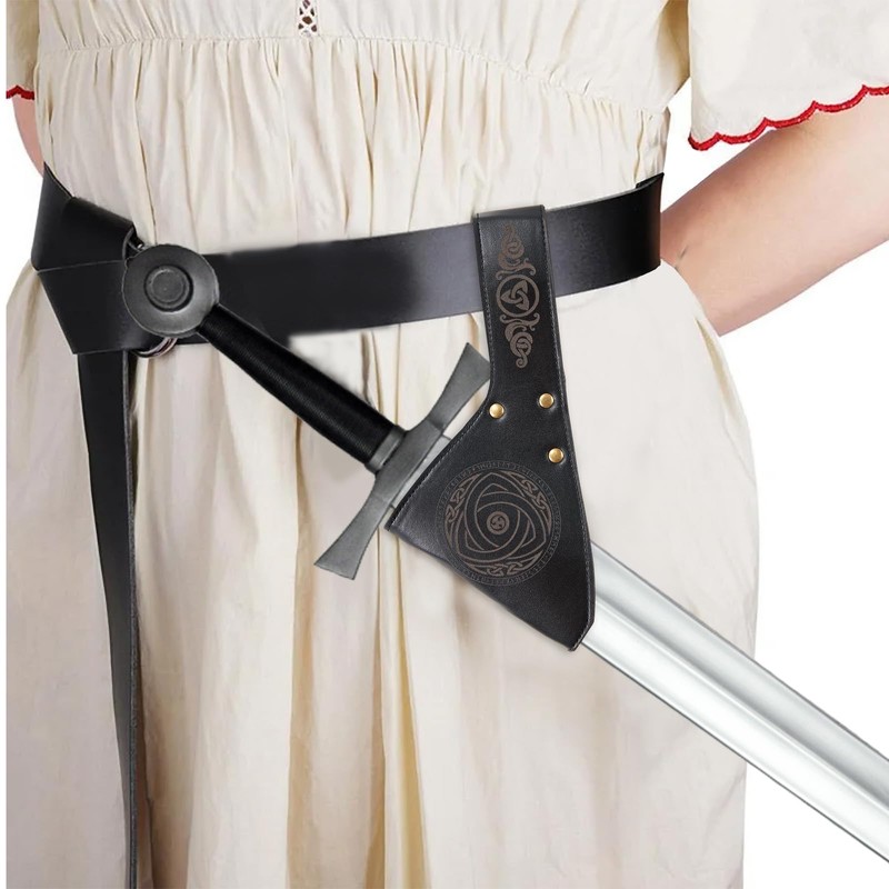 Universal Sword Belt Leather Frog - Holster fits Medieval Swords