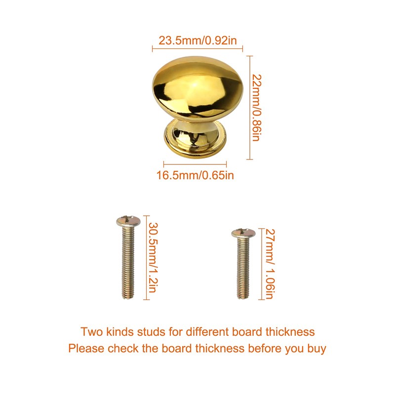 NC 6 Pieces Solid Small Gold Cabinet Knobs Round Mushroom